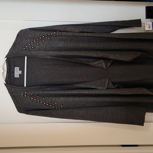 Macy's JM Collection Studded Gray Flyaway Cardigan, Open Cascade Front
